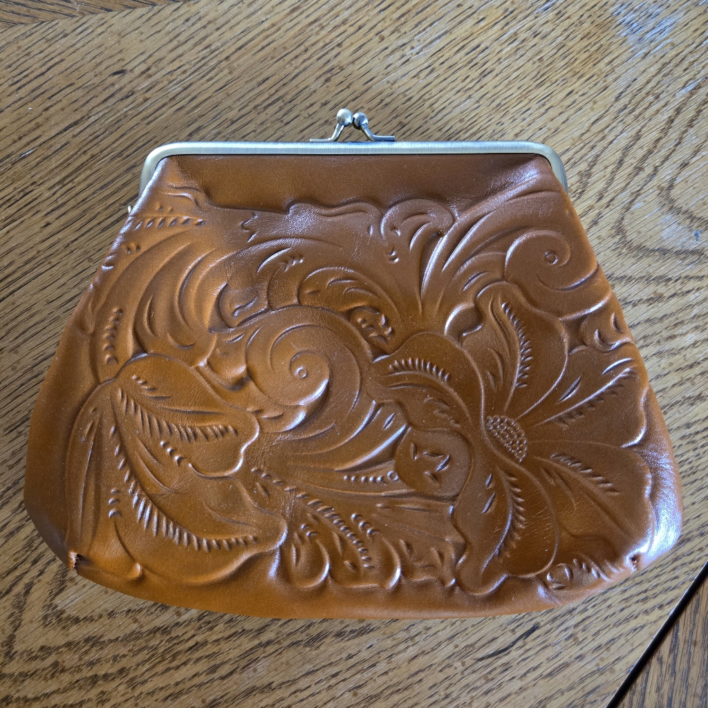 Patricia Nash Tan Embossed Leather Clutch Brown